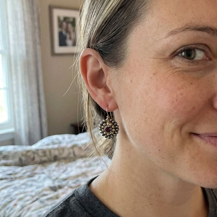Vintage Retro Golden & Grey Geometric Stones Earrings