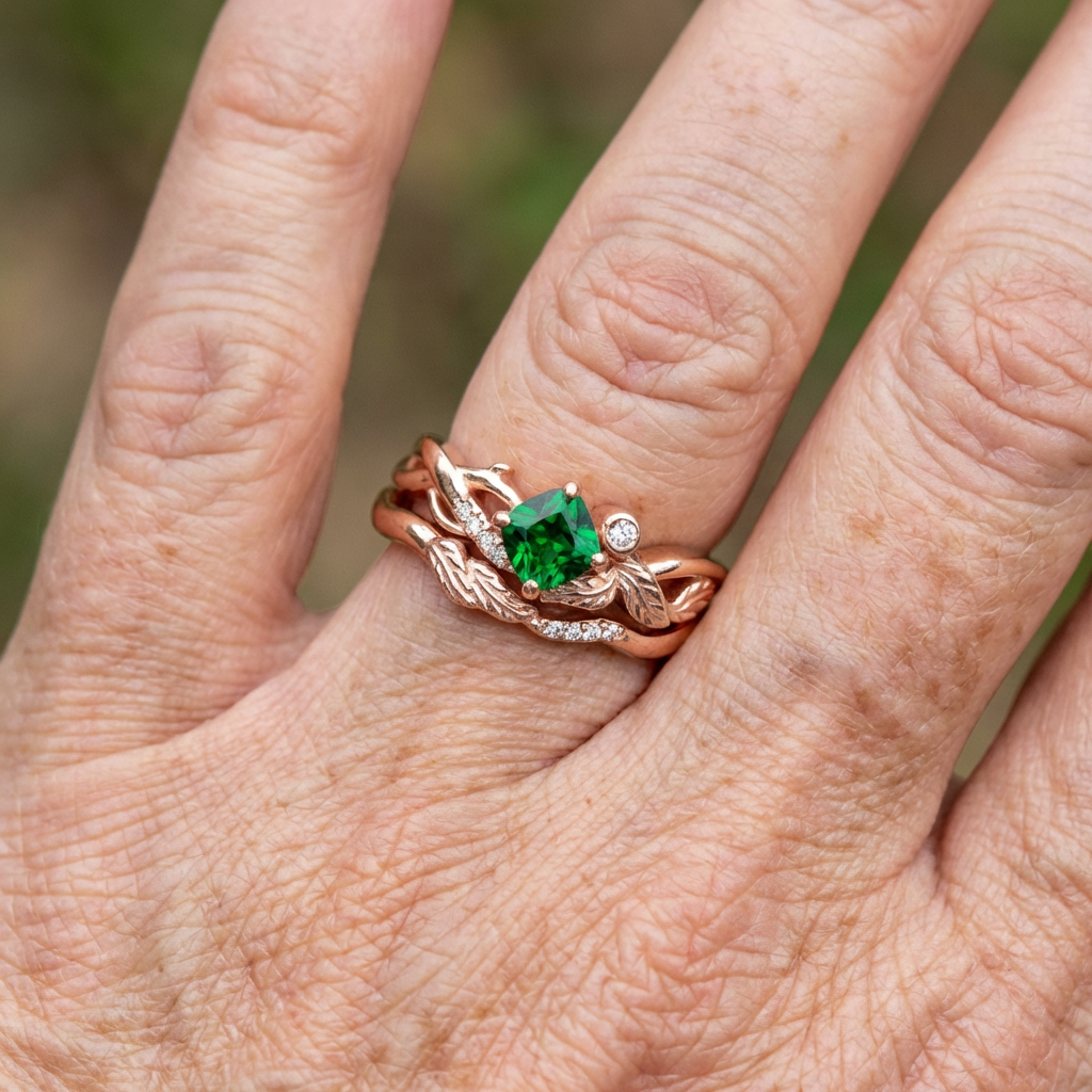 Ronde groene zirkonia oog natuur zilverkleurige ring