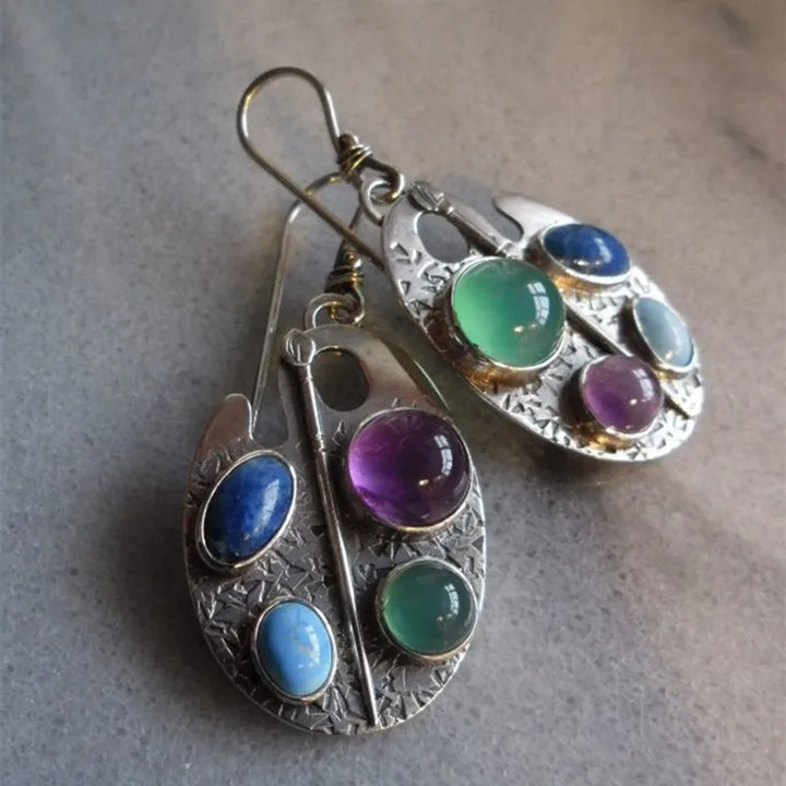 Multicolor Artist Palette Gemstone Drop Earrings