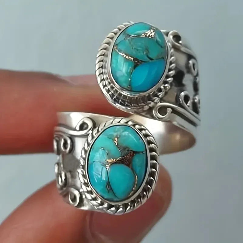 Elegante vintage turkooizen ring met kruisband