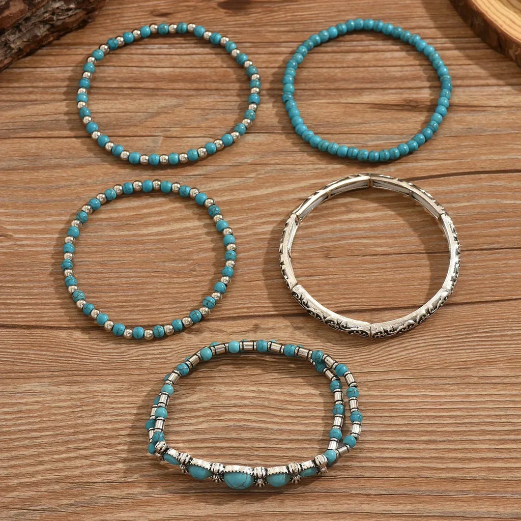 Bohemien turkoois kralen armbandenset