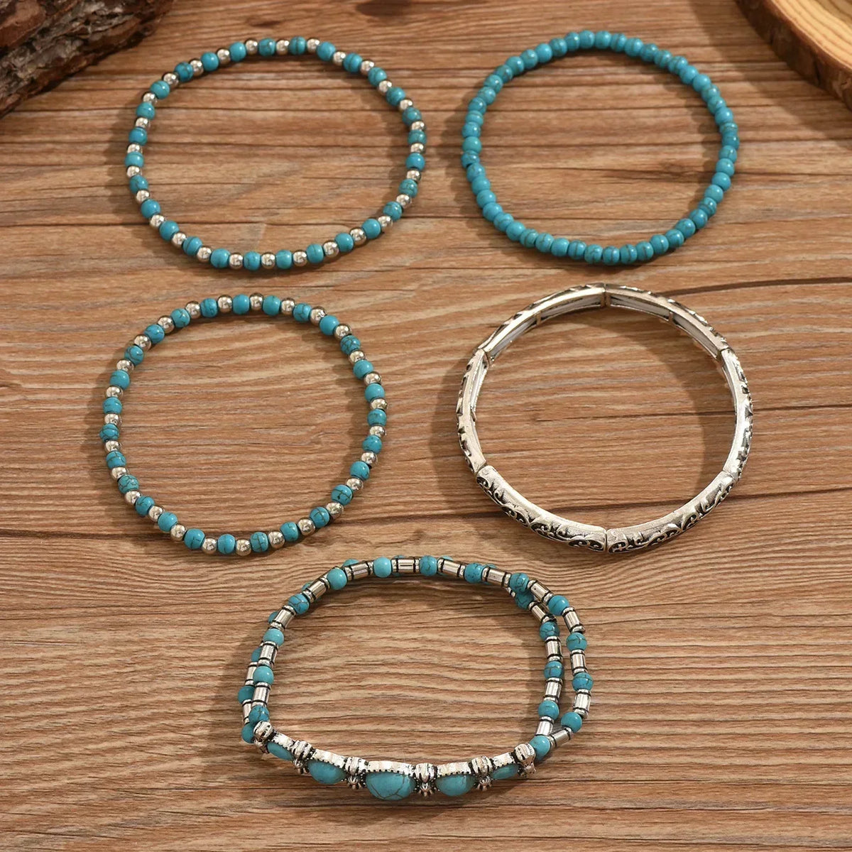 Bohemien turkoois kralen armbandenset
