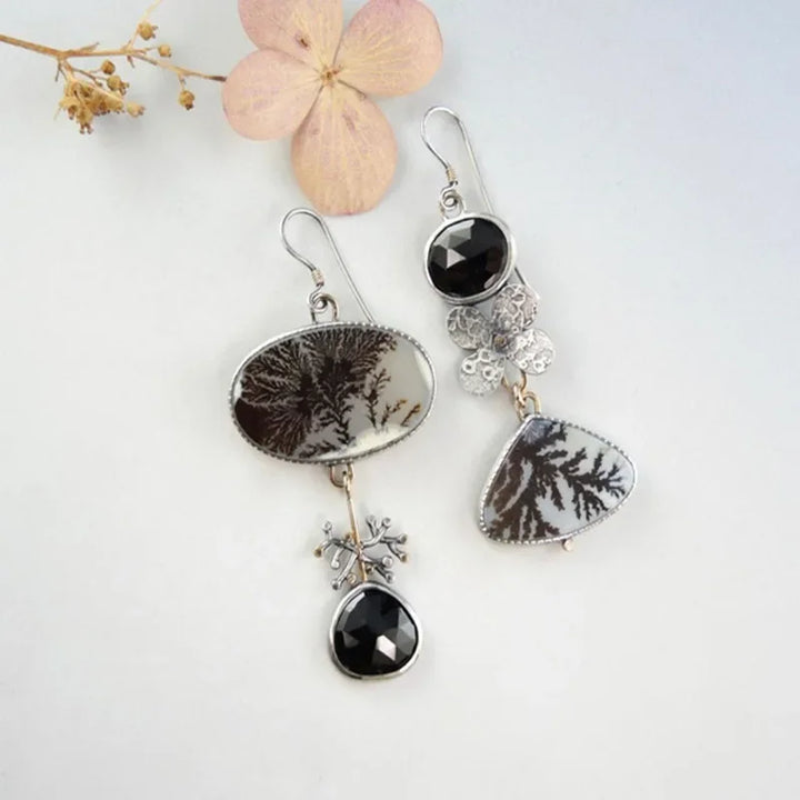 Nature-Inspired Asymmetrical Dendrite Agate Garden Earrings