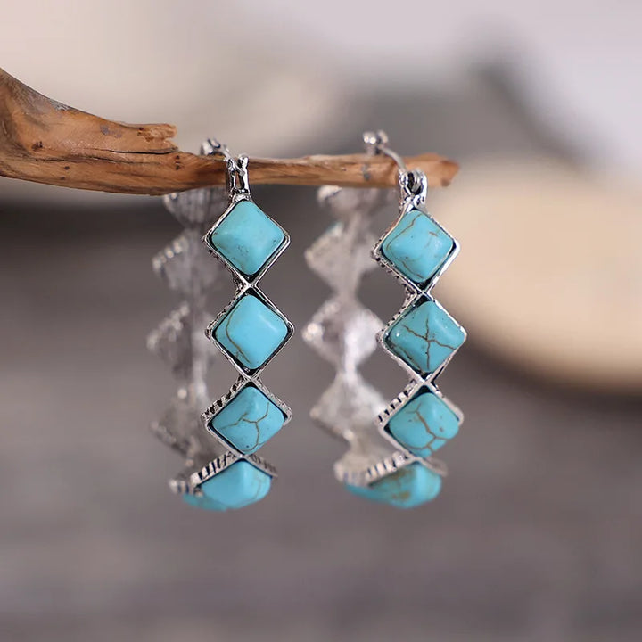 Bohemian Vintage Turquoise U-Shaped Hoop Earrings