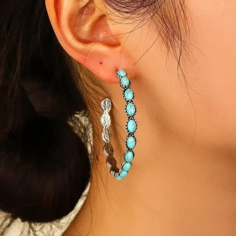 Vintage bohemien turkooizen ronde oorbellen
