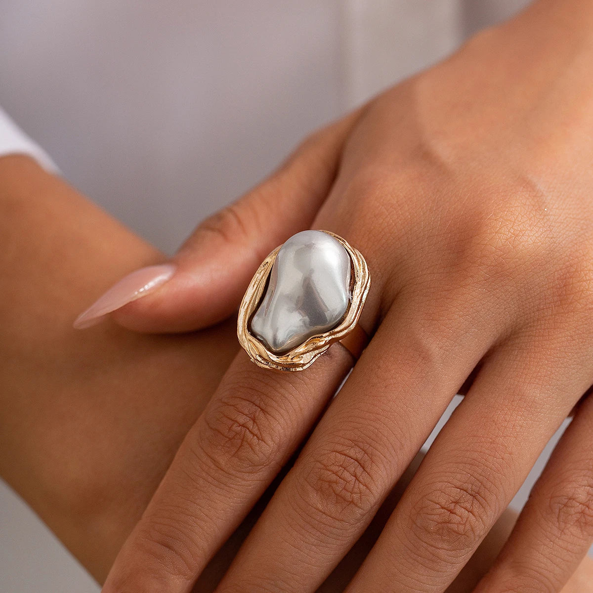 Chunky barok parel cocktailringen