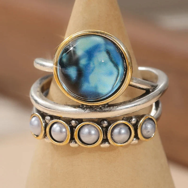 Ocean Blue Abalone & Pearl Stacking Ring