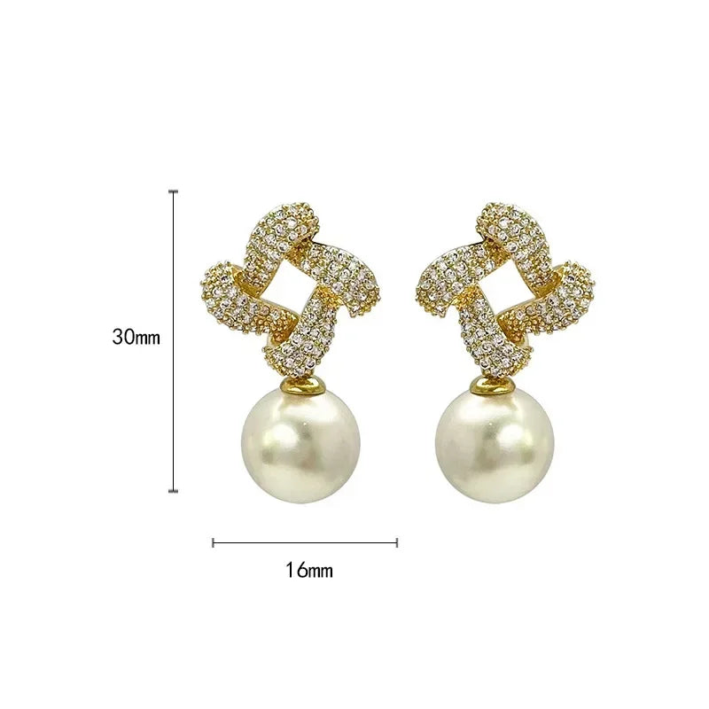 Crystal Link Pearl Drop Earrings