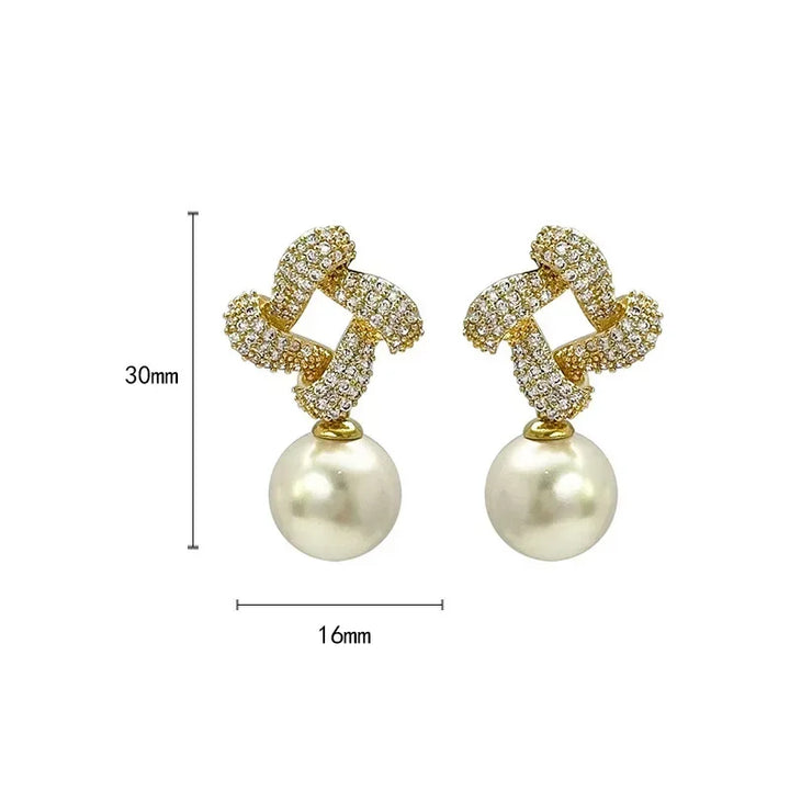 Crystal Link Pearl Drop Earrings