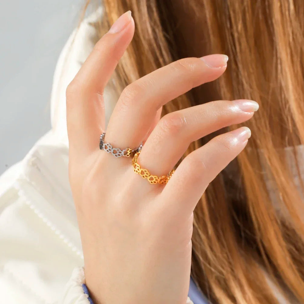 Nevae - verstelbare pootafdruk ring van zilver en goud