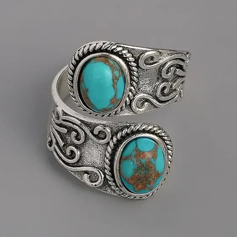 Elegante vintage turkooizen ring met kruisband