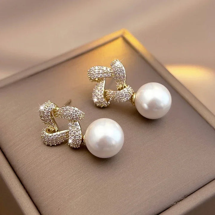 Crystal Link Pearl Drop Earrings
