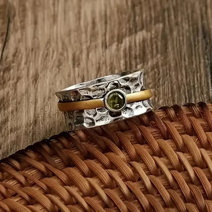 Hammered Silver & Gold Peridot Band Ring