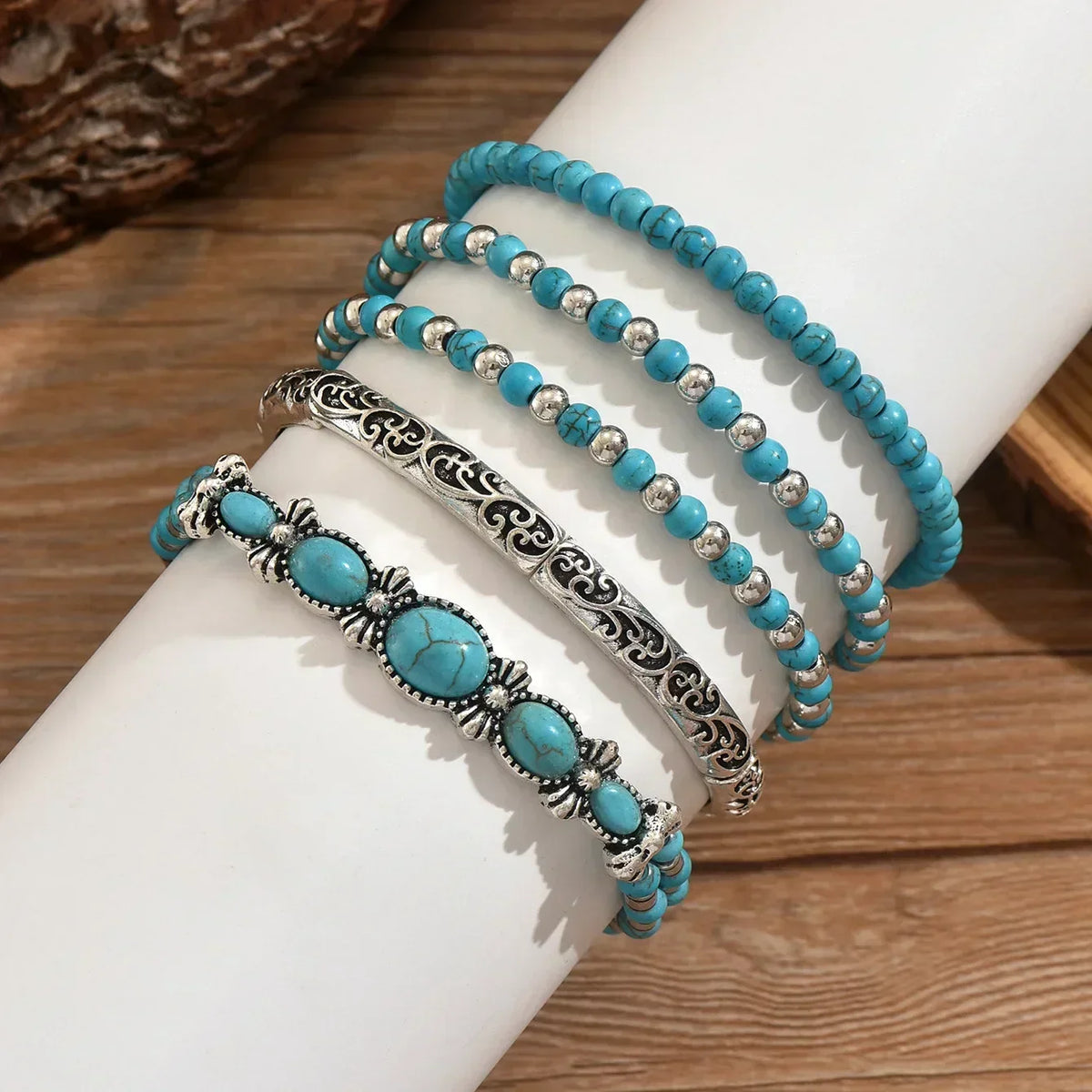 Bohemien turkoois kralen armbandenset