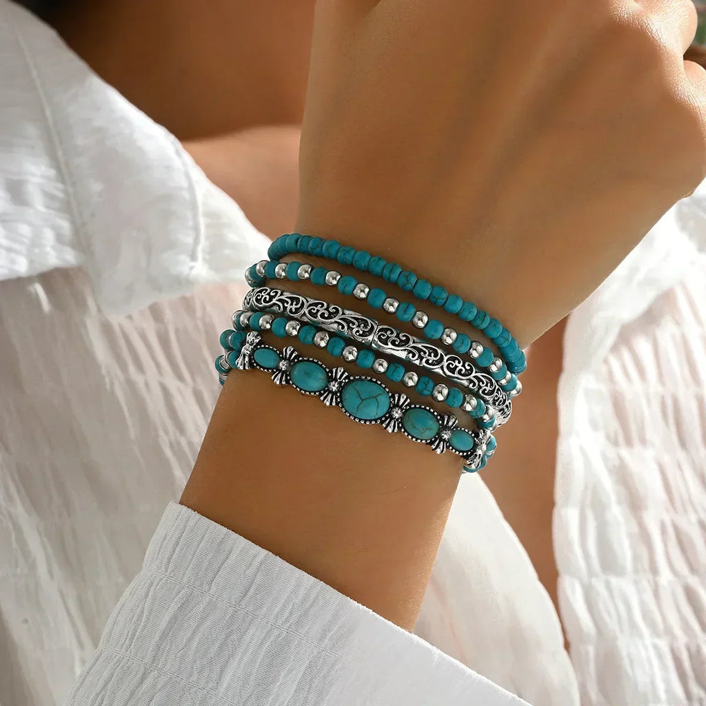 Bohemien turkoois kralen armbandenset
