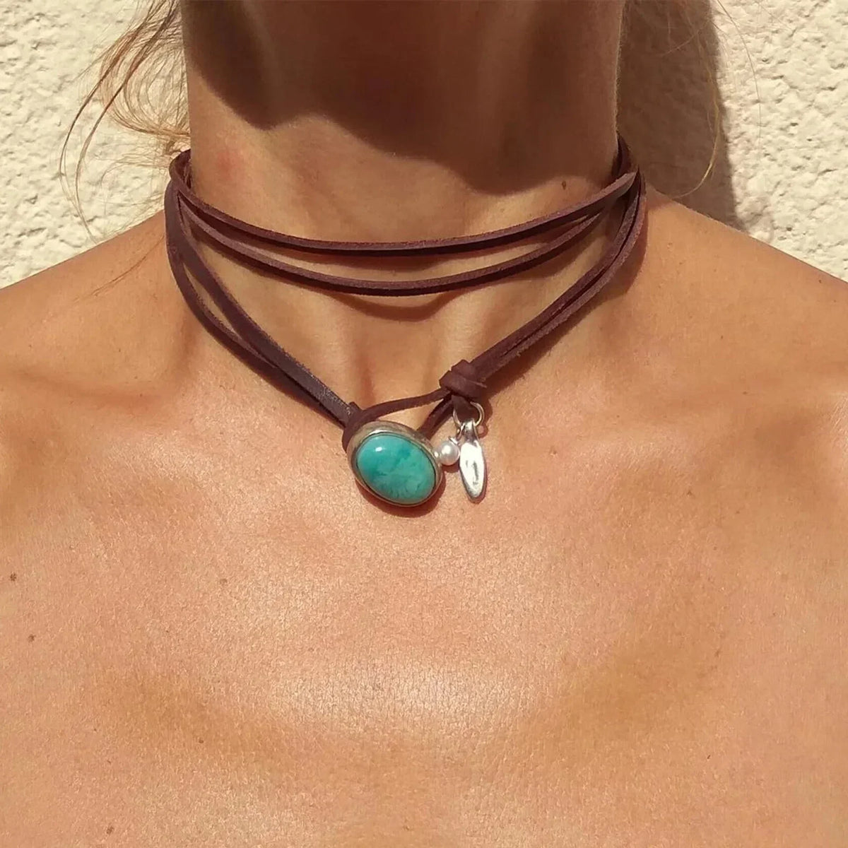 Vintage bohemien ketting met turkooizen hanger