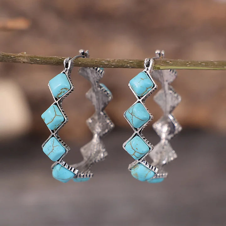 Bohemian Vintage Turquoise U-Shaped Hoop Earrings