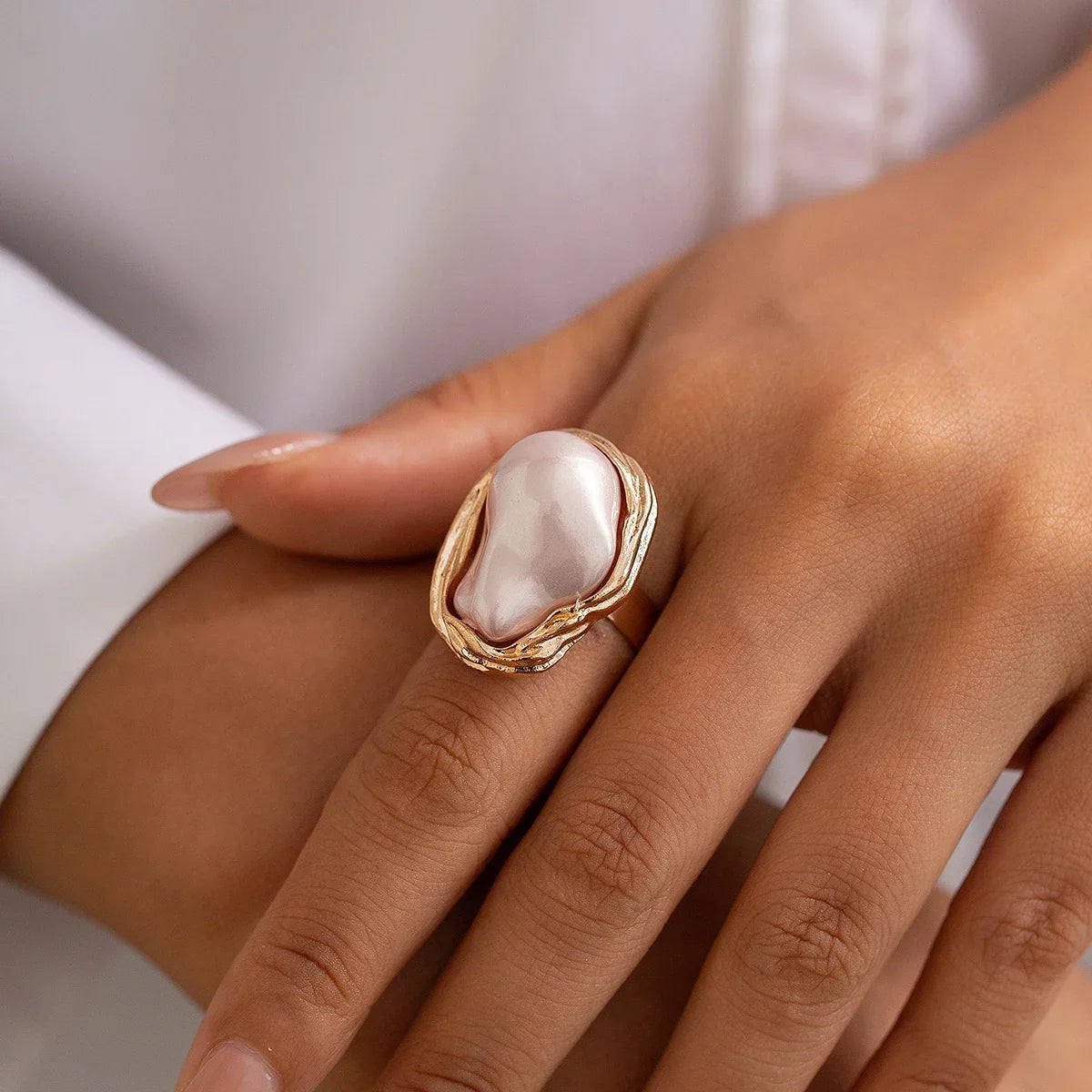 Chunky barok parel cocktailringen