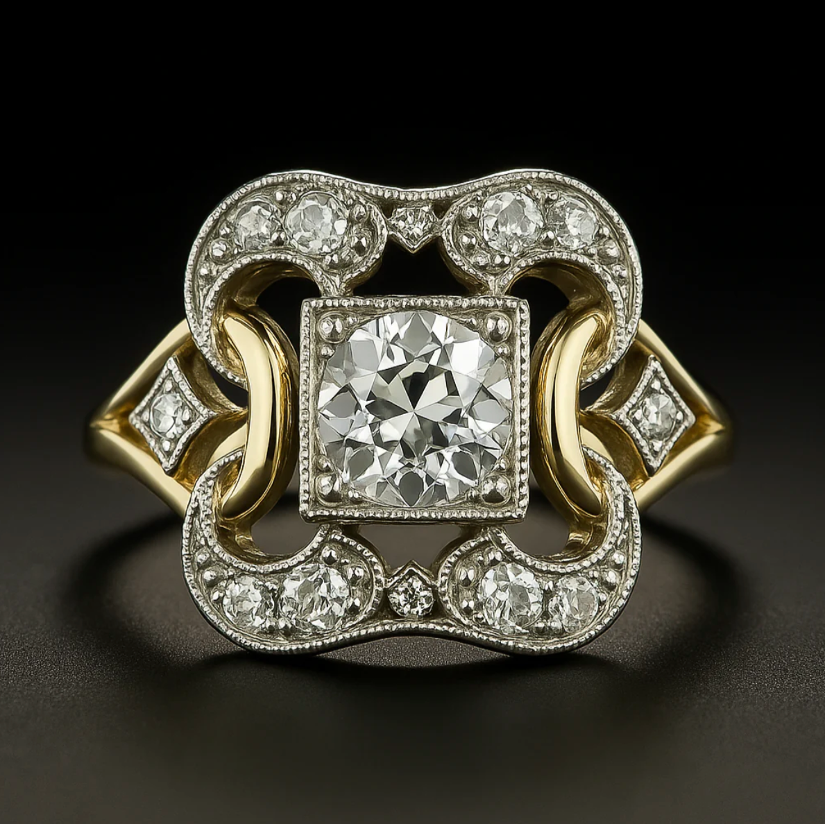 Elegante vintage goudkleurige ring met zirkonia