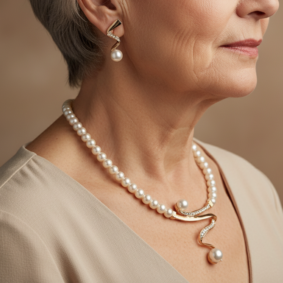 Natuurlijke parel ketting + oorbellen set