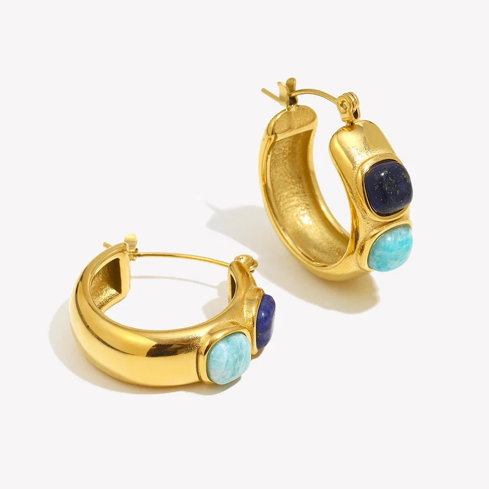 Turquoise Stone Hoop Earrings