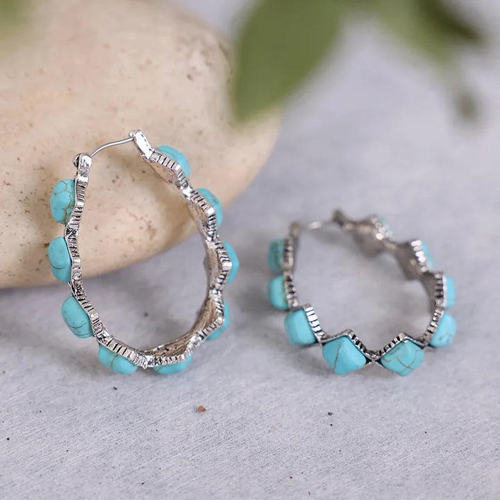 Bohemian Vintage Turquoise U-Shaped Hoop Earrings