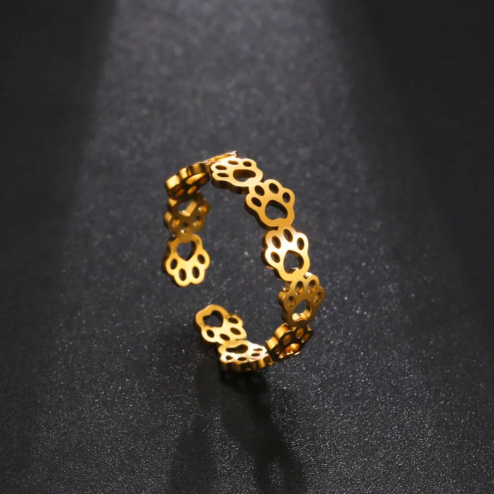 Nevae - Adjustable paw printing ring made of silver and gold