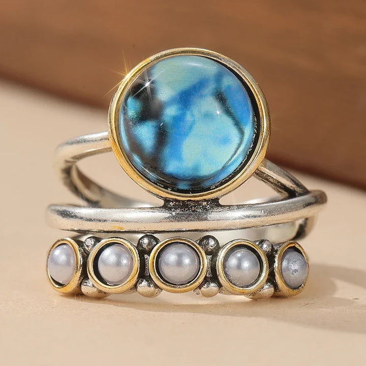 Ocean Blue Abalone & Pearl Stacking Ring
