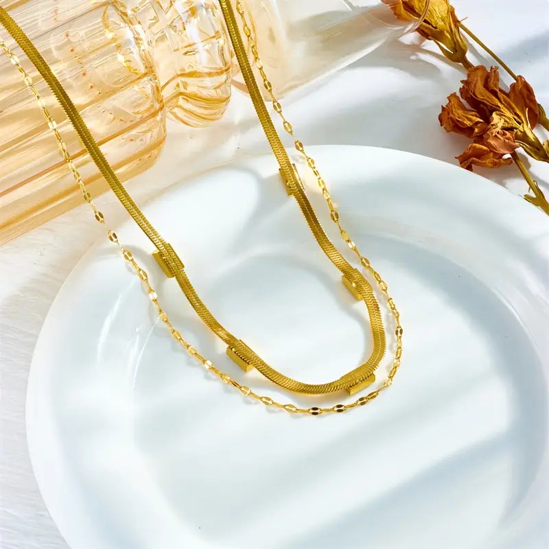 Sorella Gem dubbellaagse retro ketting | goudkleurig