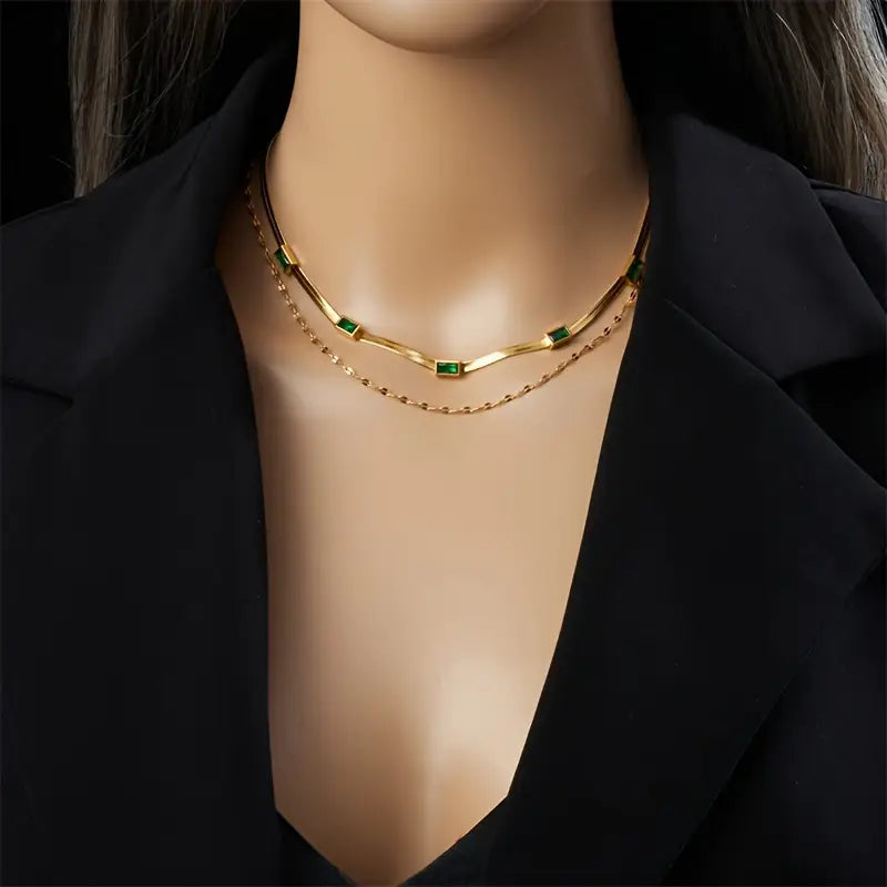 Sorella Gem dubbellaagse retro ketting | goudkleurig