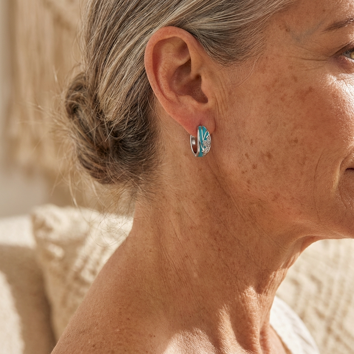 Stylish Enamel Mountain Sun Themed Zirconia Inlaid Earrings