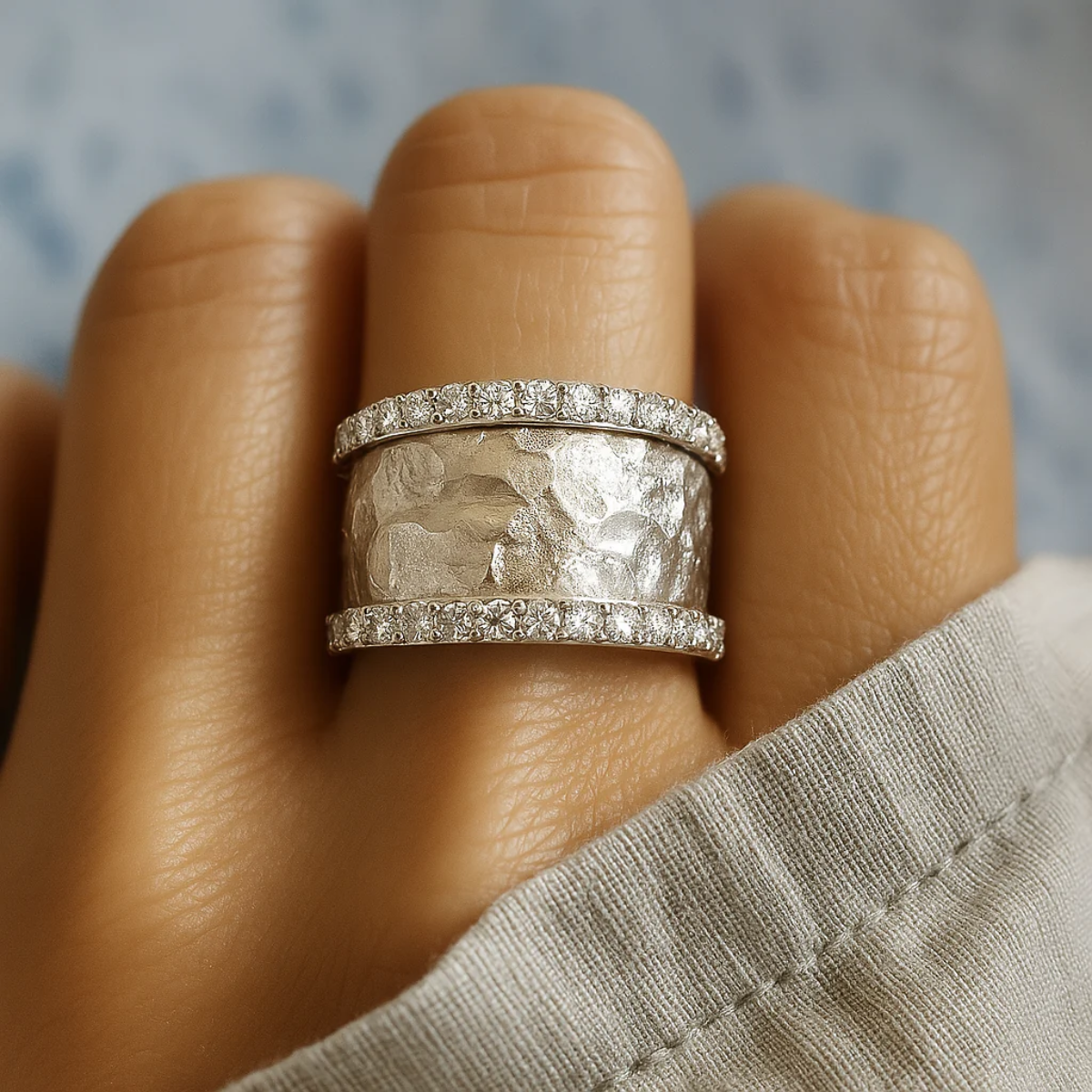 Vintage verzilverde ring met zirkonia