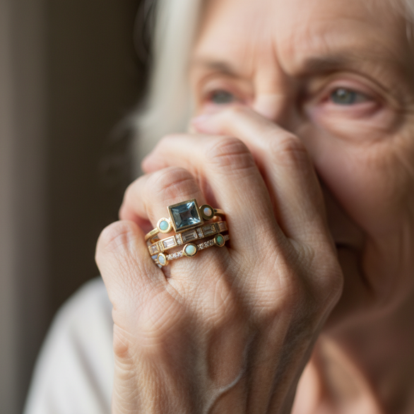 Vintage blauwe kristallen ringenset