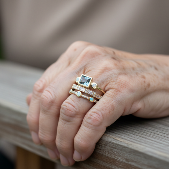Vintage blauwe kristallen ringenset