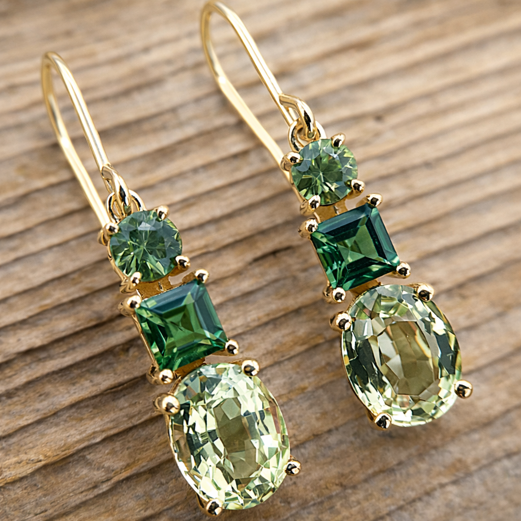 Vintage bohemien geometrische oorbellen met groen zirkonia