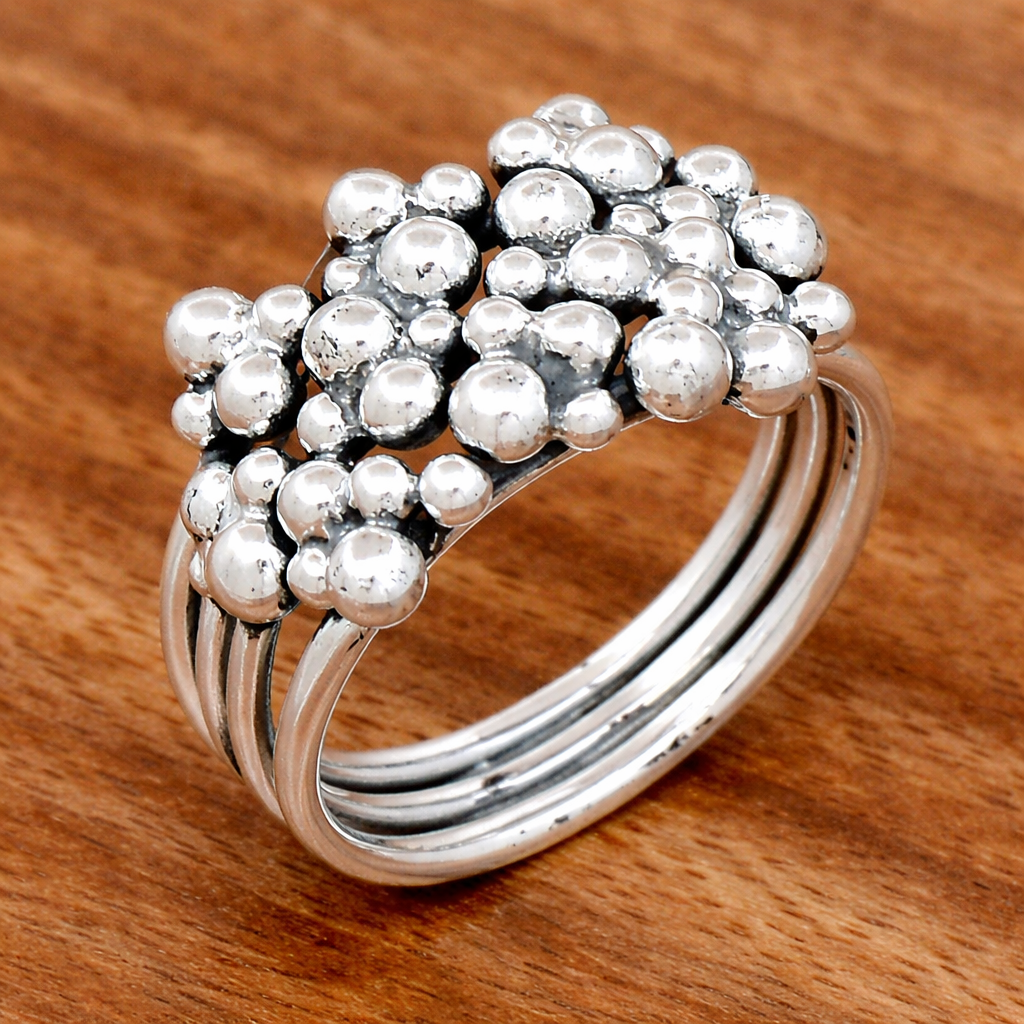 Vintage bohemien zilverkleurige gelaagde clusterring