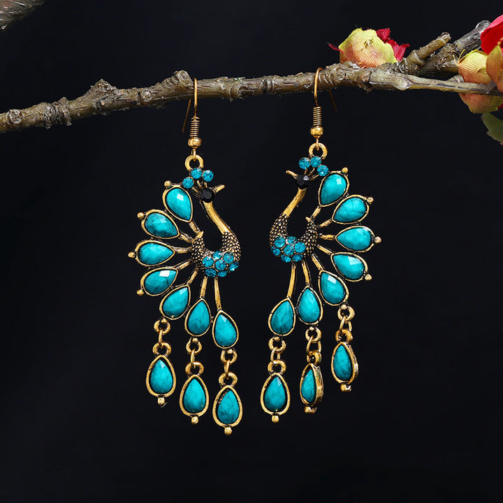 Vintage Boho Western Style Layered Tassel Turquoise Earrings