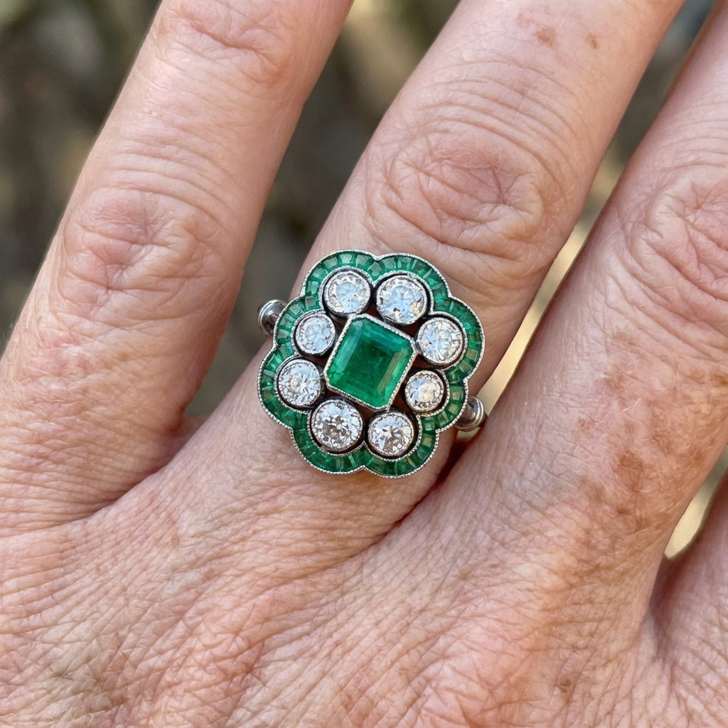 Vintage Emerald Zircon Gemstone Gold Plated Ring