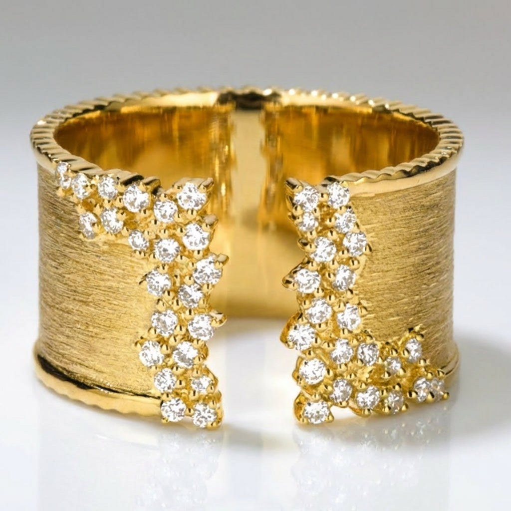 Vintage vergulde brede ring met zirkonia