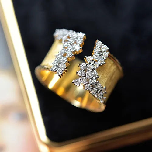 Vintage vergulde brede ring met zirkonia