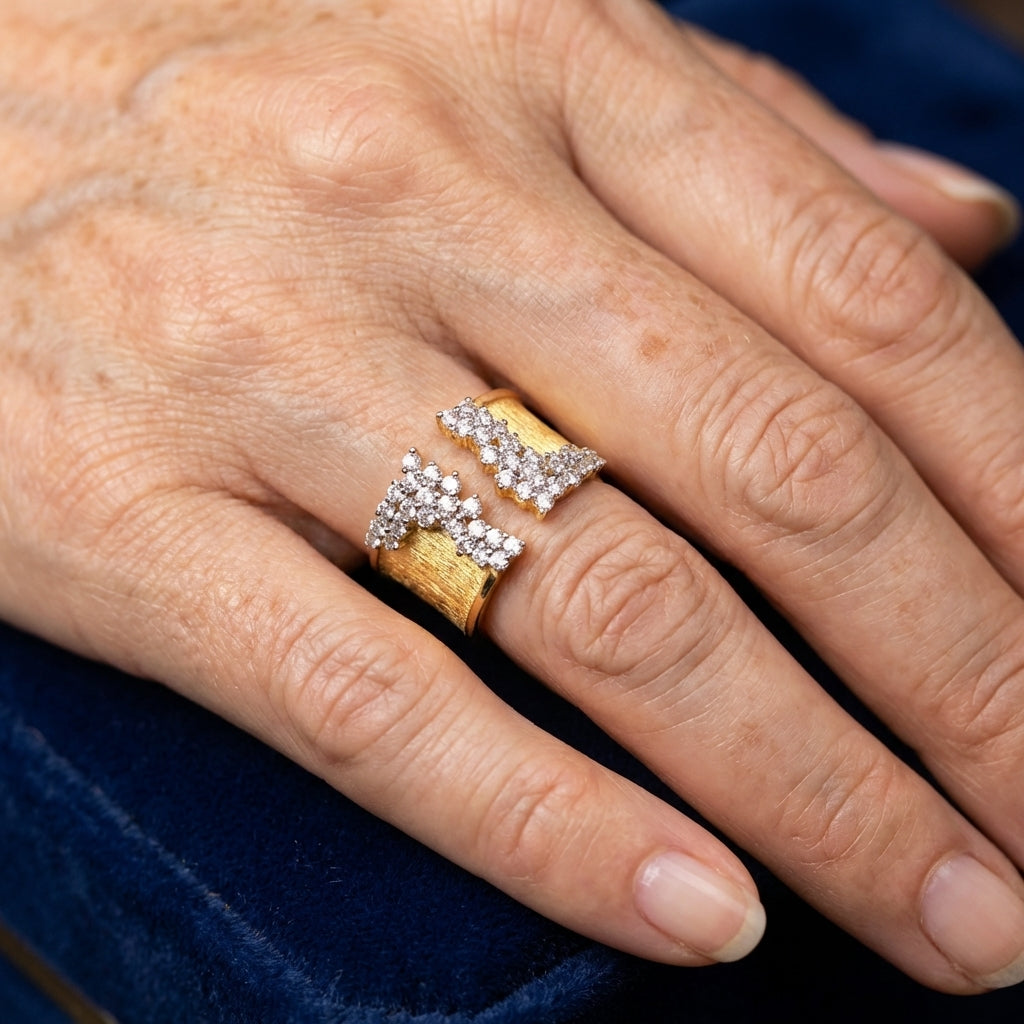 Vintage vergulde brede ring met zirkonia