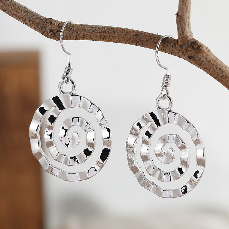 Vintage Hammered Spiral Silver Plated Earrings