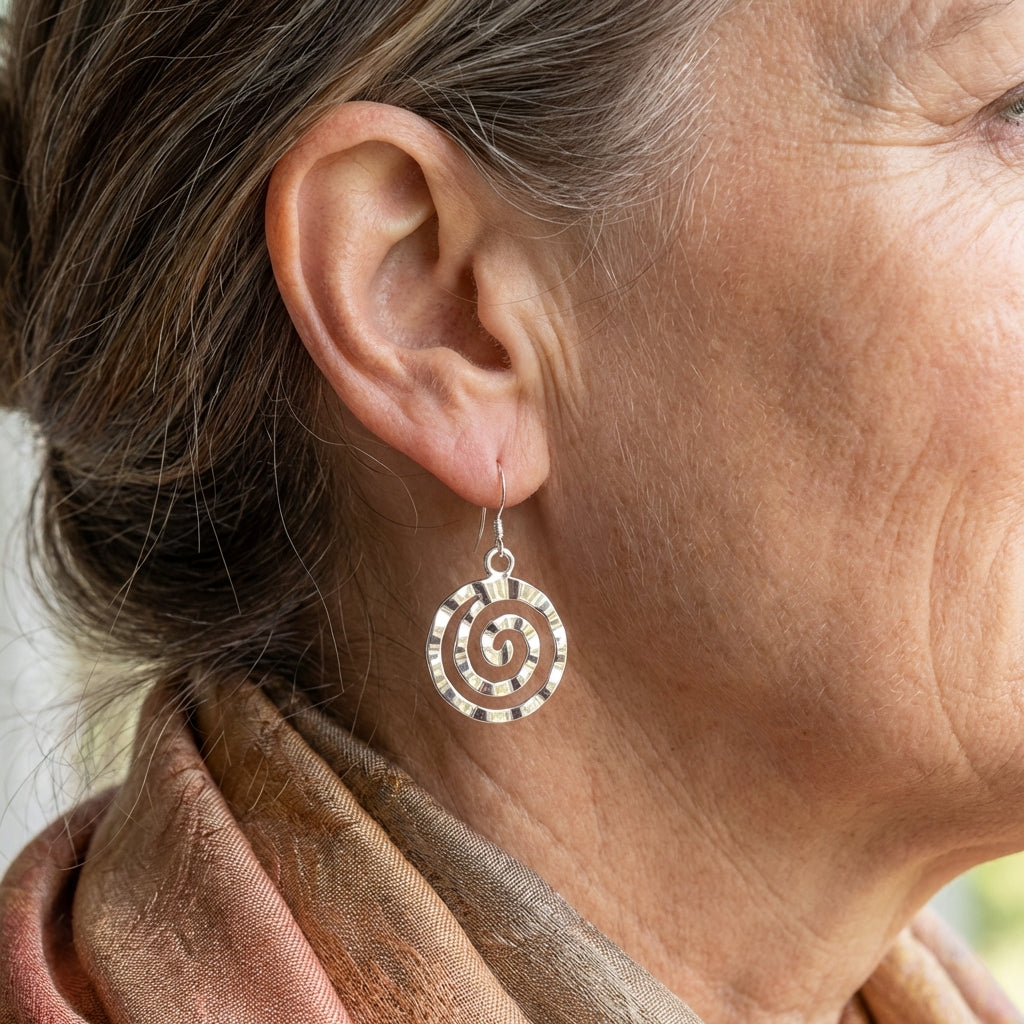 Vintage Hammered Spiral Silver Plated Earrings