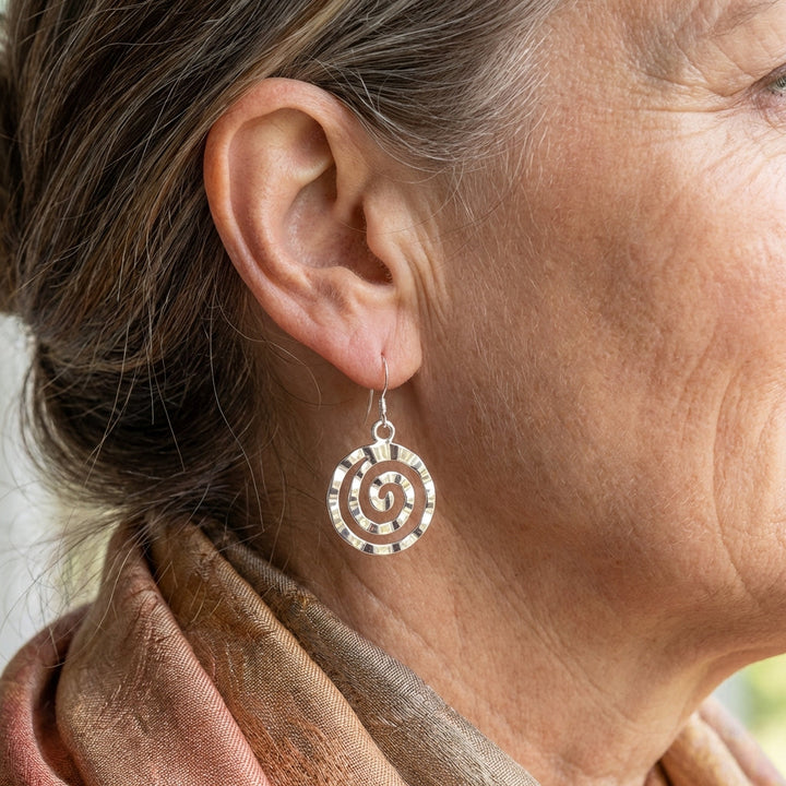 Vintage Hammered Spiral Silver Plated Earrings