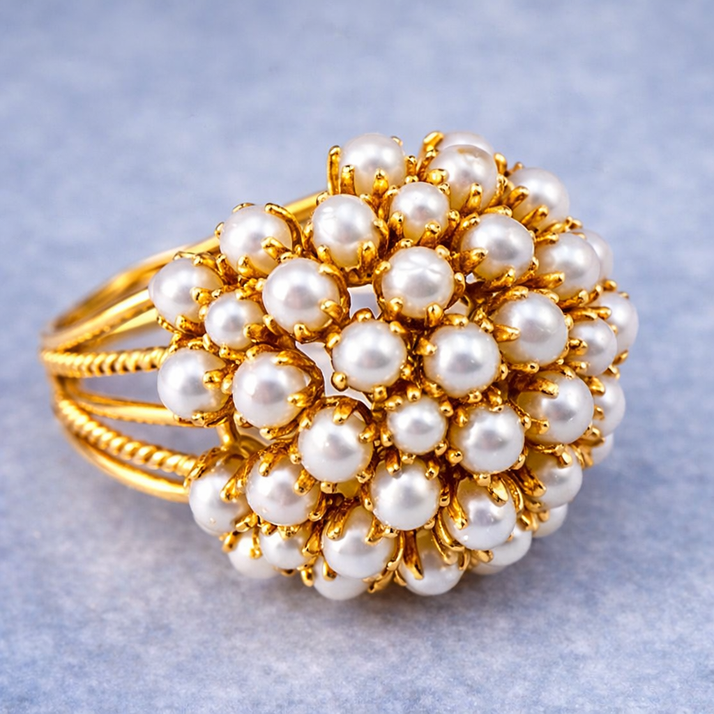 Vintage-geïnspireerde clusterring met witte imitatie parels