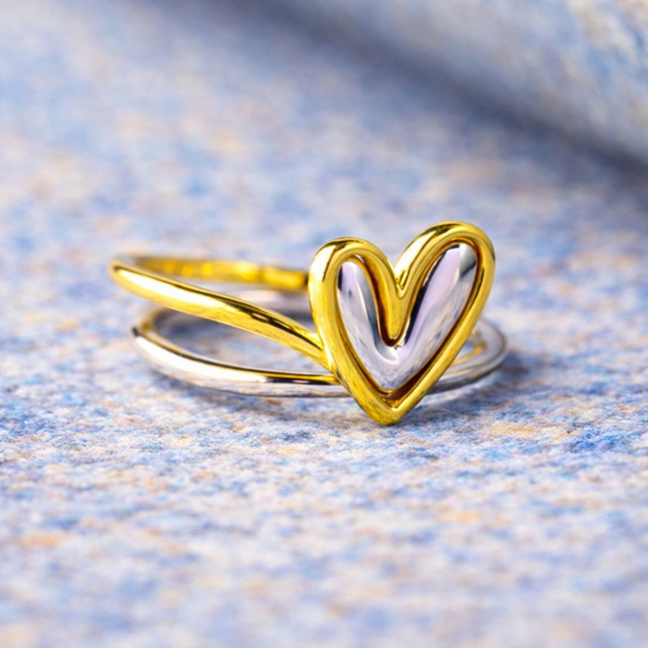 Vintage Metallic Style Two Tone Heart Rings