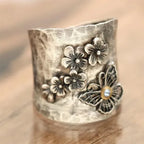 Vintage verzilverde ring met bloemdesign