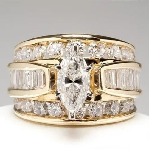 Vintage vergulde gesplitste ringband met princess geslepen zirkonia