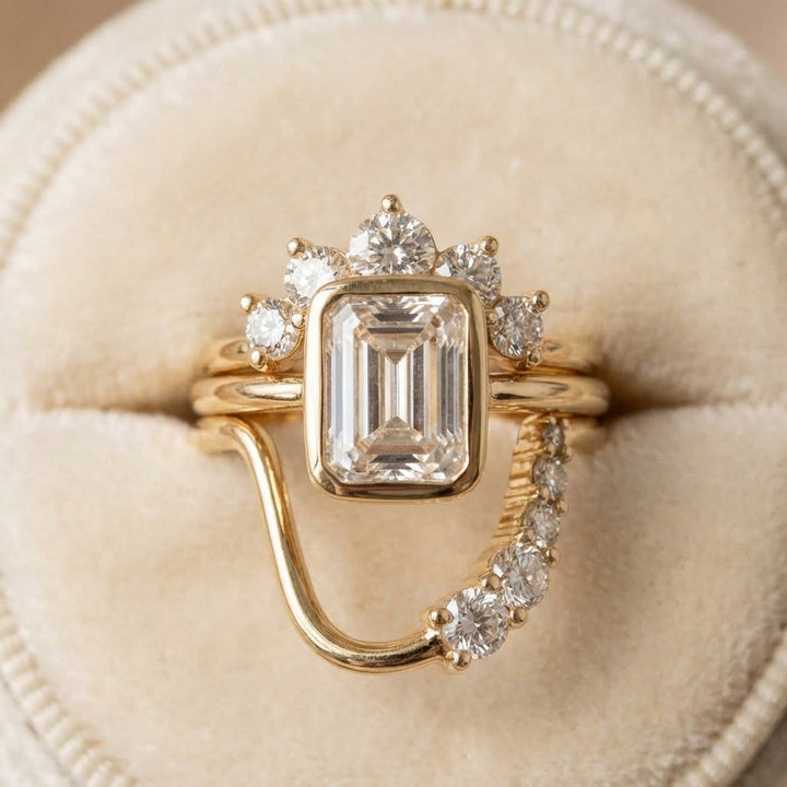 Vintage Style Zirconia Emerald Cut Gold Plated Stacking Ring