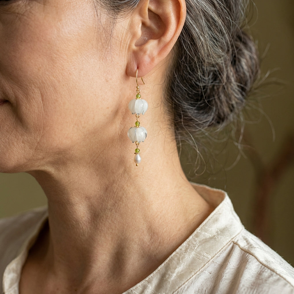 Vintage White Stone & Pearl Earrings